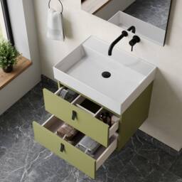 Banyetti Invicta 600mm Wall Hung Vanity with Veneto No Tap Hole Basin - Sage Green - thumbnail 2