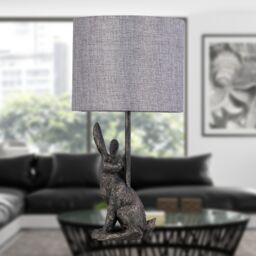 First Choice Lighting Set of 2 Henrietta - Antique Gold Rabbit Table Lamps Grey Linen Shade - thumbnail 7