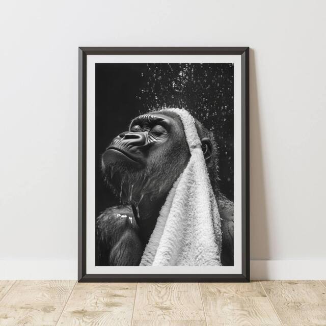 60 SECOND MAKEOVER Gorilla In the Shower Quirky Animal Print - Size: A4 - image 1