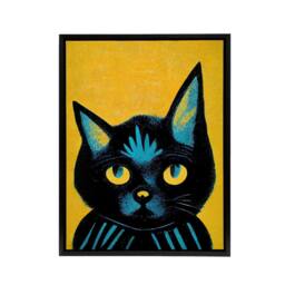 "Artery8 Quirky Black Cat Framed Canvas Wall Art Print in Yellow - Size: W12"" x H16""" - thumbnail 1