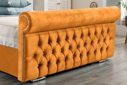 UK Bed Furniture Faye Gas Lift Ottoman Upholstered Bed with 48 Inch Button Headboard in Mustard - Size: King - thumbnail 3