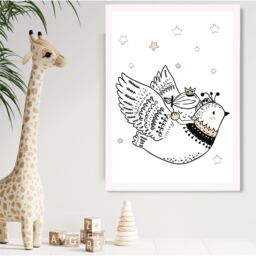 ARTZE Scandi Princess Little & Flying Bird Framed Print SIZE: A4 with White Frame in Black - thumbnail 2