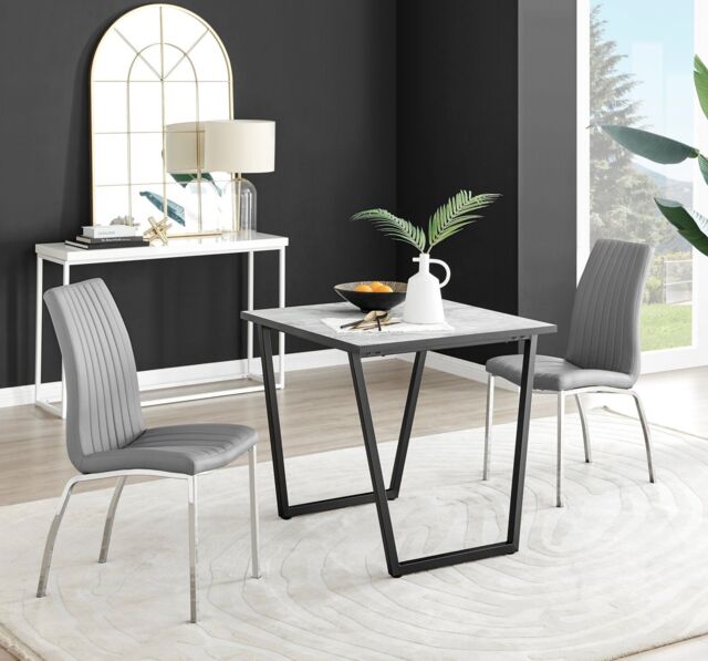 FurnitureboxUK Carson White Marble Effect Square Dining Table & 2 Faux Leather Isco Chairs in Grey - image 1