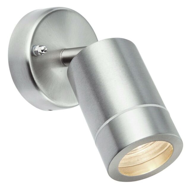 Loops IP44 Outdoor Adjustable Spotlight Brushed Steel GU10 Dimmable Accent Downlight in Metallics - image 1