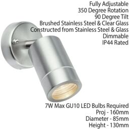 Loops IP44 Outdoor Adjustable Spotlight Brushed Steel GU10 Dimmable Accent Downlight in Metallics - thumbnail 2