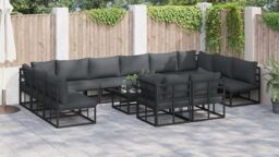 Berkfield Home Garden Sofa Set 13 pcs Black 70 x 70 x 32 cm Aluminium - thumbnail 6