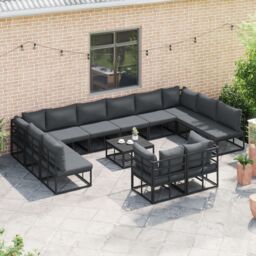 Berkfield Home Garden Sofa Set 13 pcs Black 70 x 70 x 32 cm Aluminium - thumbnail 5