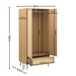 Merax Natural Oak 2 Door Rattan Effect Double Wardrobe with Rattan Drawer - thumbnail 5