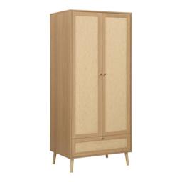 Merax Natural Oak 2 Door Rattan Effect Double Wardrobe with Rattan Drawer - thumbnail 9
