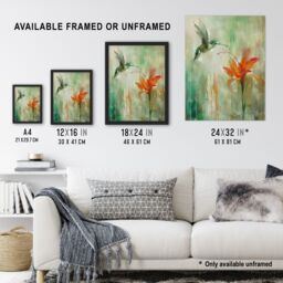 "Artery8 Daylily Flower Hummingbird Orange Green Painting Framed Art Print - Size: W12"" x H16""" - thumbnail 3