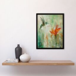 "Artery8 Daylily Flower Hummingbird Orange Green Painting Framed Art Print - Size: W12"" x H16""" - thumbnail 4