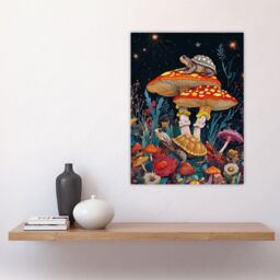 "Artery8 Turtle Toads Colourful Psychedelic Magic Mushroom Wall Art Print in Red - Size: W24"" x H32""" - thumbnail 4