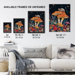 "Artery8 Turtle Toads Colourful Psychedelic Magic Mushroom Wall Art Print in Red - Size: W24"" x H32""" - thumbnail 3