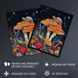 "Artery8 Turtle Toads Colourful Psychedelic Magic Mushroom Wall Art Print in Red - Size: W24"" x H32""" - thumbnail 2