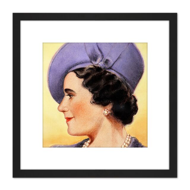 Artery8 Timym Portrait Queen Elizabeth (Bowes-Lyon) England Painting 8X8 Inch Square Wooden Framed Wall Art Print Picture with Mount in Black - image 1