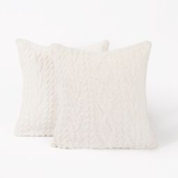 "OHS 2 x Cable Knit Cushion Covers Soft Sherpa Cases 18"" x 18"" in Cream - Size: 45 cm x 45 cm" - thumbnail 4