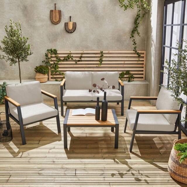 sweeek 4-seater Aluminium & Polywood Garden Sofa Set in Beige - image 1