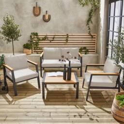 sweeek 4-seater Aluminium & Polywood Garden Sofa Set in Beige - thumbnail 1