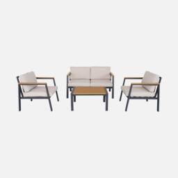 sweeek 4-seater Aluminium & Polywood Garden Sofa Set in Beige - thumbnail 2