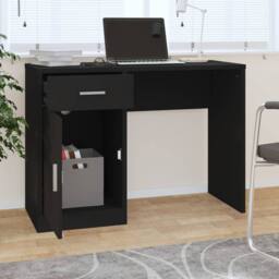 Berkfield Home Desk with Drawer&Cabinet Black 100x40x73 cm Engineered Wood - Size: 100 x 40 x 73 cm - thumbnail 3