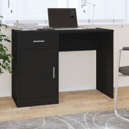 Berkfield Home Desk with Drawer&Cabinet Black 100x40x73 cm Engineered Wood - Size: 100 x 40 x 73 cm - thumbnail 2