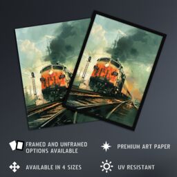 "Artery8 Locomotive Train Front View Railway Painting Framed Art Print - Size: W12"" x H16""" - thumbnail 2