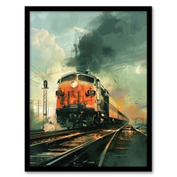 "Artery8 Locomotive Train Front View Railway Painting Framed Art Print - Size: W12"" x H16""" - thumbnail 1