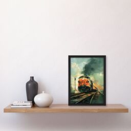 "Artery8 Locomotive Train Front View Railway Painting Framed Art Print - Size: W12"" x H16""" - thumbnail 4