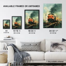"Artery8 Locomotive Train Front View Railway Painting Framed Art Print - Size: W12"" x H16""" - thumbnail 3