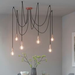 Loops Multi Light Ceiling Pendant 6 Bulb Gloss Copper Industrial Adjustable Hang Hook - thumbnail 4