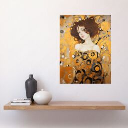 "Artery8 Wall Art Print Woman Portrait Gustav Klimt Style Oil Painting Gold Brown Artist Muse Art Nouveau Artwork Poster in Yellow - Size: W18"" x H24""" - thumbnail 2
