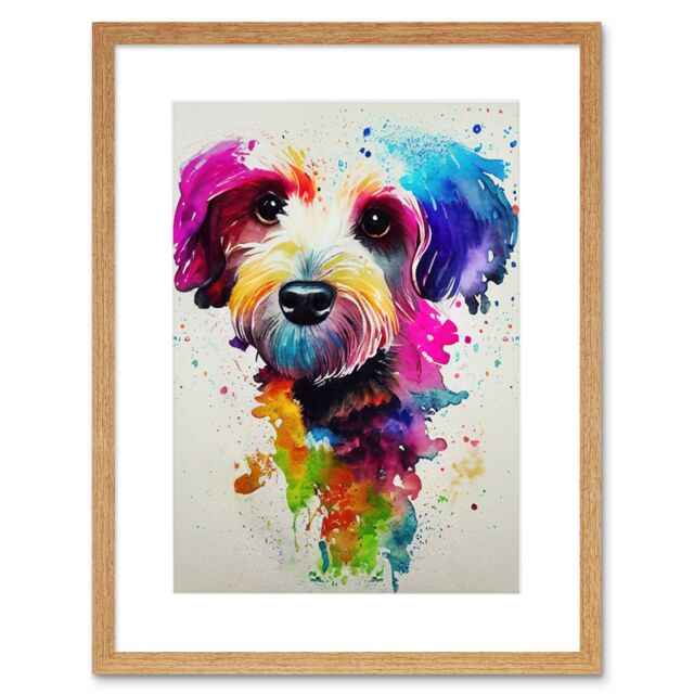 "Artery8 Wall Art Print Ink Splatter Cockapoo Dog Watercolour Painting Artwork Framed 9X7 Inch in Beige - Size: W7"" x H9""" - image 1