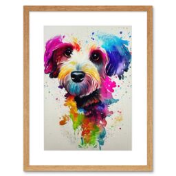 "Artery8 Wall Art Print Ink Splatter Cockapoo Dog Watercolour Painting Artwork Framed 9X7 Inch in Beige - Size: W7"" x H9""" - thumbnail 1