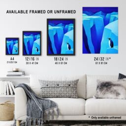 Artery8 Lone King Penguin Antarctic Ice Glacier Landscape Framed Art Print in Blue - Size: A4 - thumbnail 3