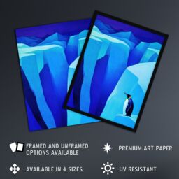 Artery8 Lone King Penguin Antarctic Ice Glacier Landscape Framed Art Print in Blue - Size: A4 - thumbnail 2