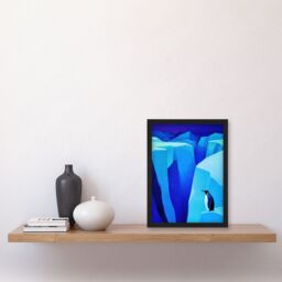 Artery8 Lone King Penguin Antarctic Ice Glacier Landscape Framed Art Print in Blue - Size: A4 - thumbnail 4