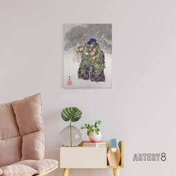 "Artery8 Noh Play Eboshiori Actor Costume Canvas Wall Art Print Tsukioka in Green - Size: W24"" x H32""" - thumbnail 3