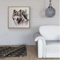 Warren Reed - Designer Loyal Wolf Watercolour Framed Canvas in Light Brown - Size: w40 inch x h40 inch - thumbnail 2