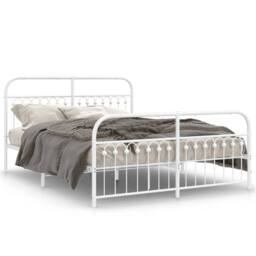 Berkfield Home Metal Bed Frame without Mattress with Footboard White 150x200cm - Size: 150x200 cm - thumbnail 1