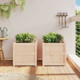 Berkfield Home Garden Planters 2 pcs Solid Wood Pine in Brown - thumbnail 3