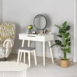 Pirlo Plush Dressing Table With Mirror & Cushioned Stool in White - thumbnail 4