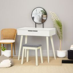 Pirlo Plush Dressing Table With Mirror & Cushioned Stool in White - thumbnail 2