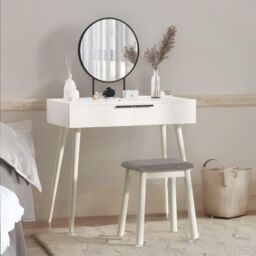 Pirlo Plush Dressing Table With Mirror & Cushioned Stool in White - thumbnail 3