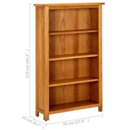 Berkfield Home 4-Tier Bookcase 70x22x110 cm Solid Oak Wood in Brown - Size: 70 x 22 x 110 cm - thumbnail 6