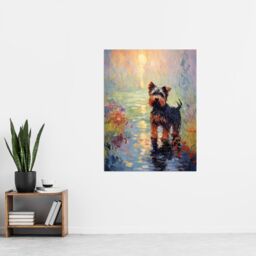 "Artery8 Yorkshire Terrier Claude Monet Style Dog Oil Painting Sunrise Walk By Lake Extra Large XL Unframed Wall Art Poster Print - Size: W24"" x H32""" - thumbnail 4