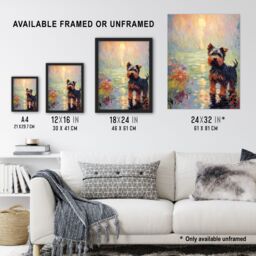 "Artery8 Yorkshire Terrier Claude Monet Style Dog Oil Painting Sunrise Walk By Lake Extra Large XL Unframed Wall Art Poster Print - Size: W24"" x H32""" - thumbnail 3