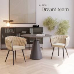 tectake Dining Chair Astano - Padded, Velvet, Knot Design, Continuous Backrest in Light Sand - Size: 2 Pack - thumbnail 8