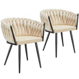 tectake Dining Chair Astano - Padded, Velvet, Knot Design, Continuous Backrest in Light Sand - Size: 2 Pack - thumbnail 1