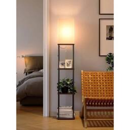 FLAVORA Standard Floor Lamp with Shelf Storage Wooden in Black - Size: 10 inches - thumbnail 6