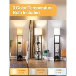FLAVORA Standard Floor Lamp with Shelf Storage Wooden in Black - Size: 10 inches - thumbnail 2
